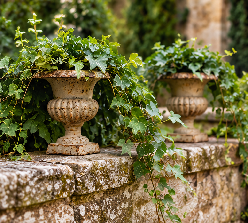 Pair of Cast Iron Mini Urns
