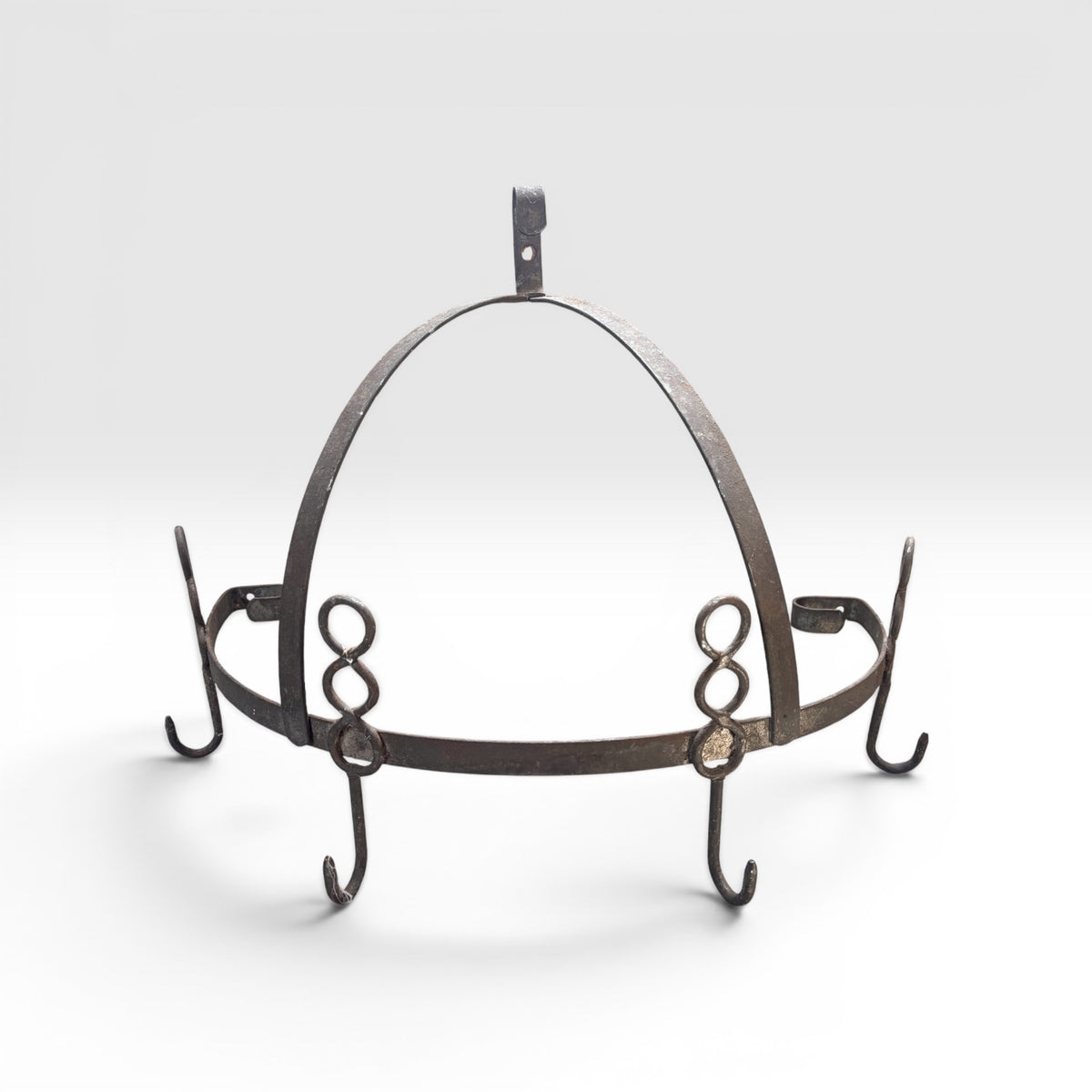 A Vintage Half-Round Pot Rack with Hooks