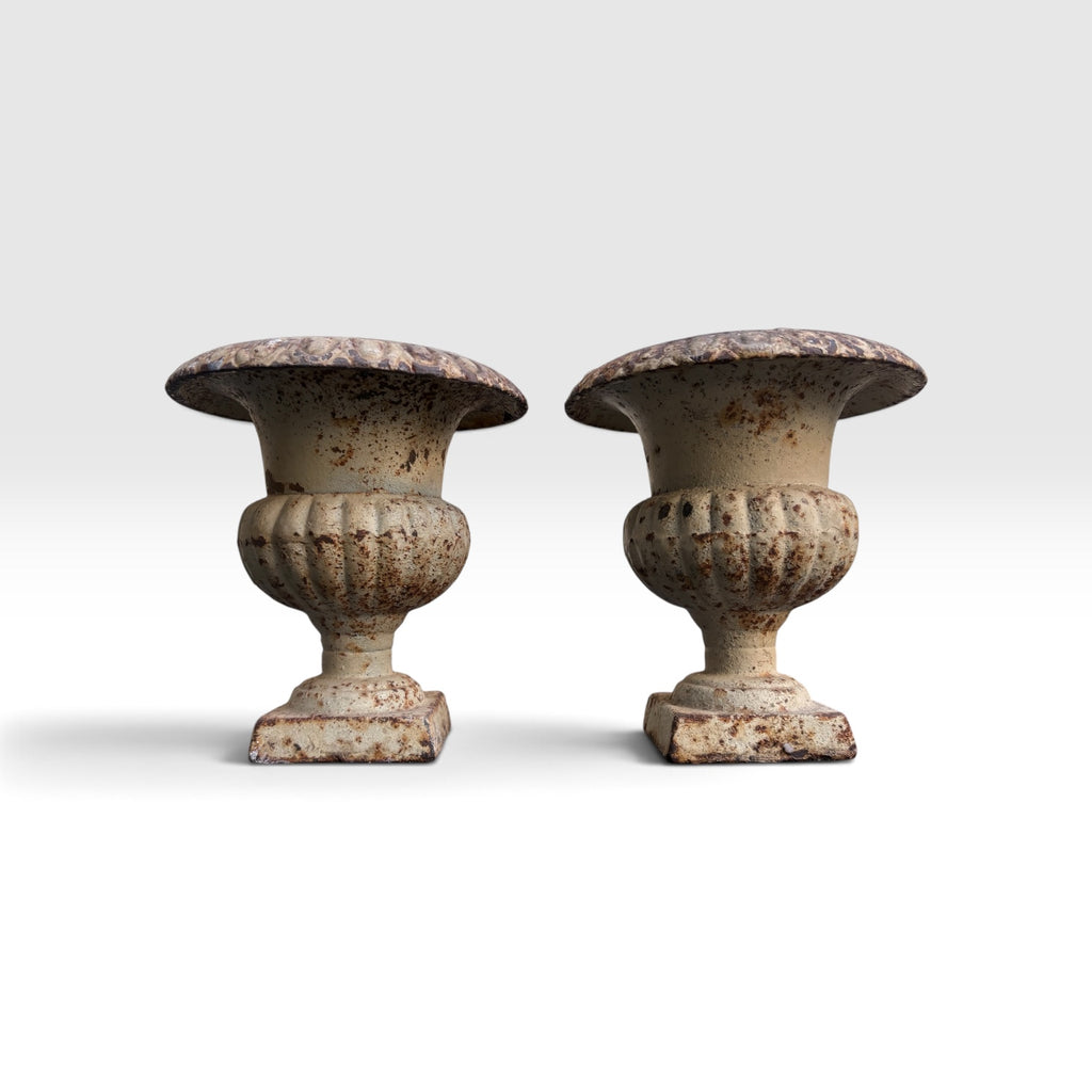 Pair of Cast Iron Mini Urns