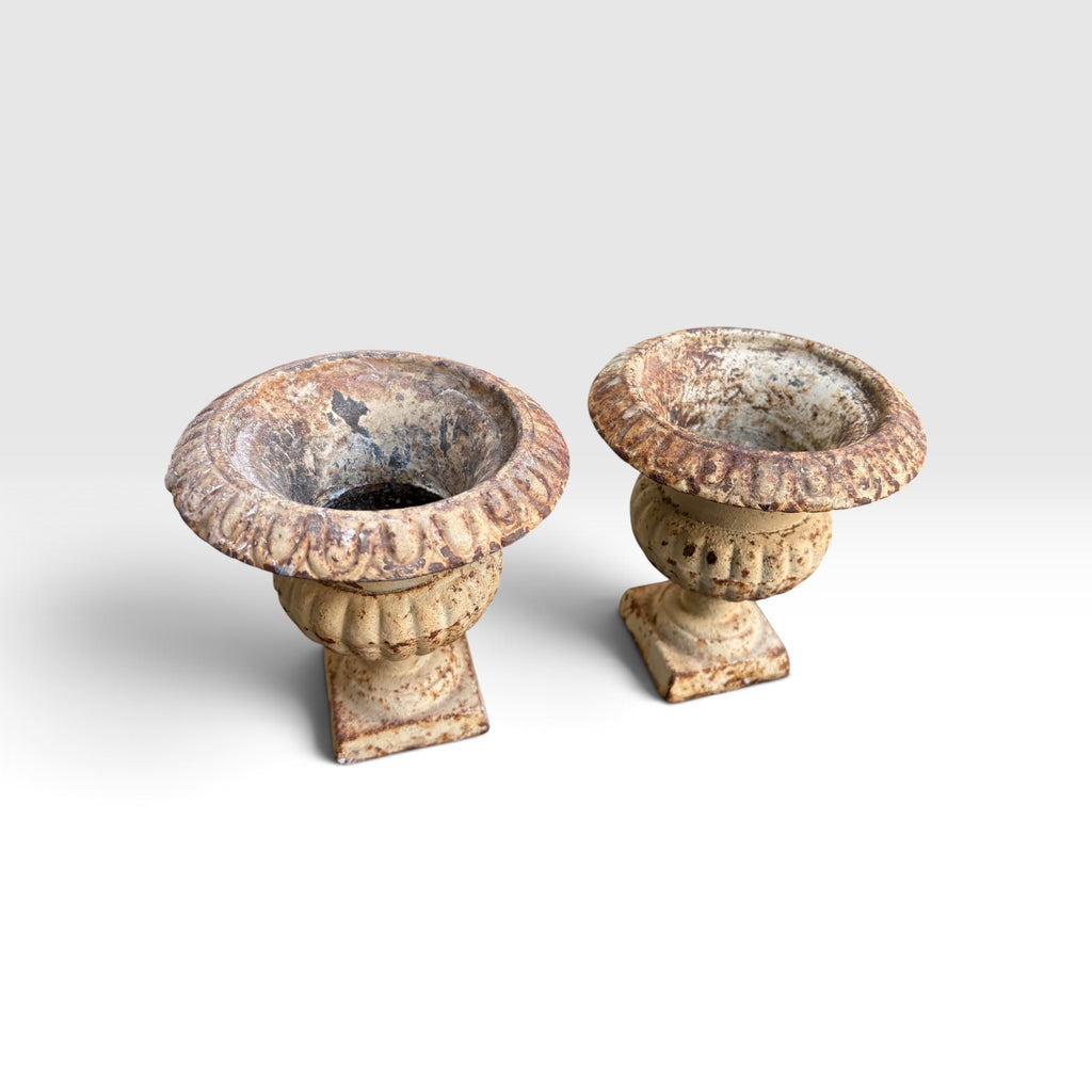 Pair of Cast Iron Mini Urns