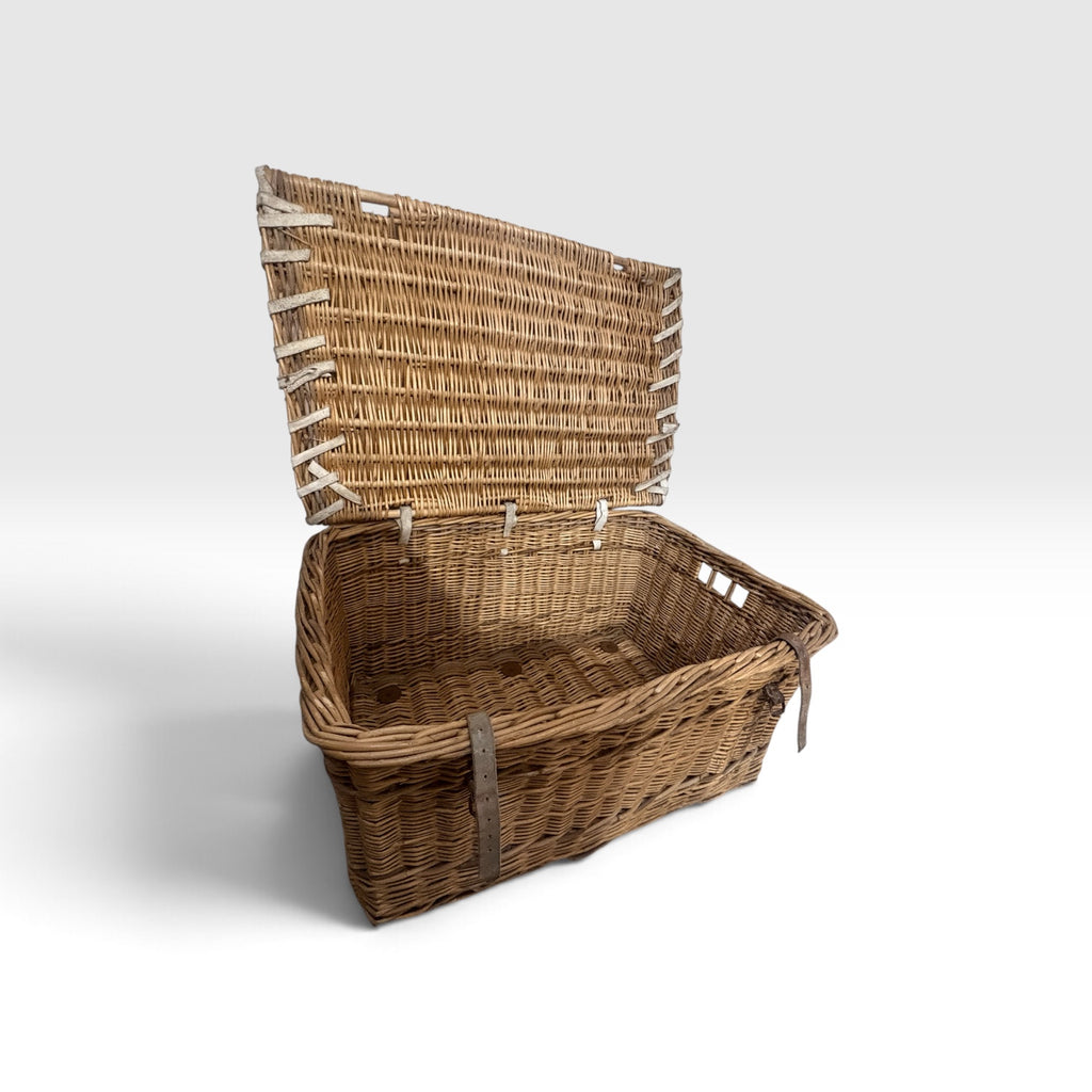 Vintage heavy-duty commercial wicker laundry or linen hamper
