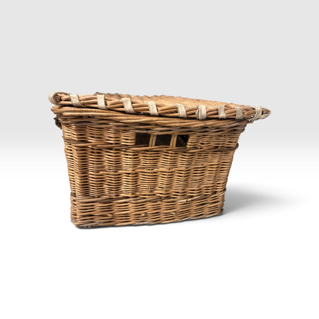 Vintage heavy-duty commercial wicker laundry or linen hamper