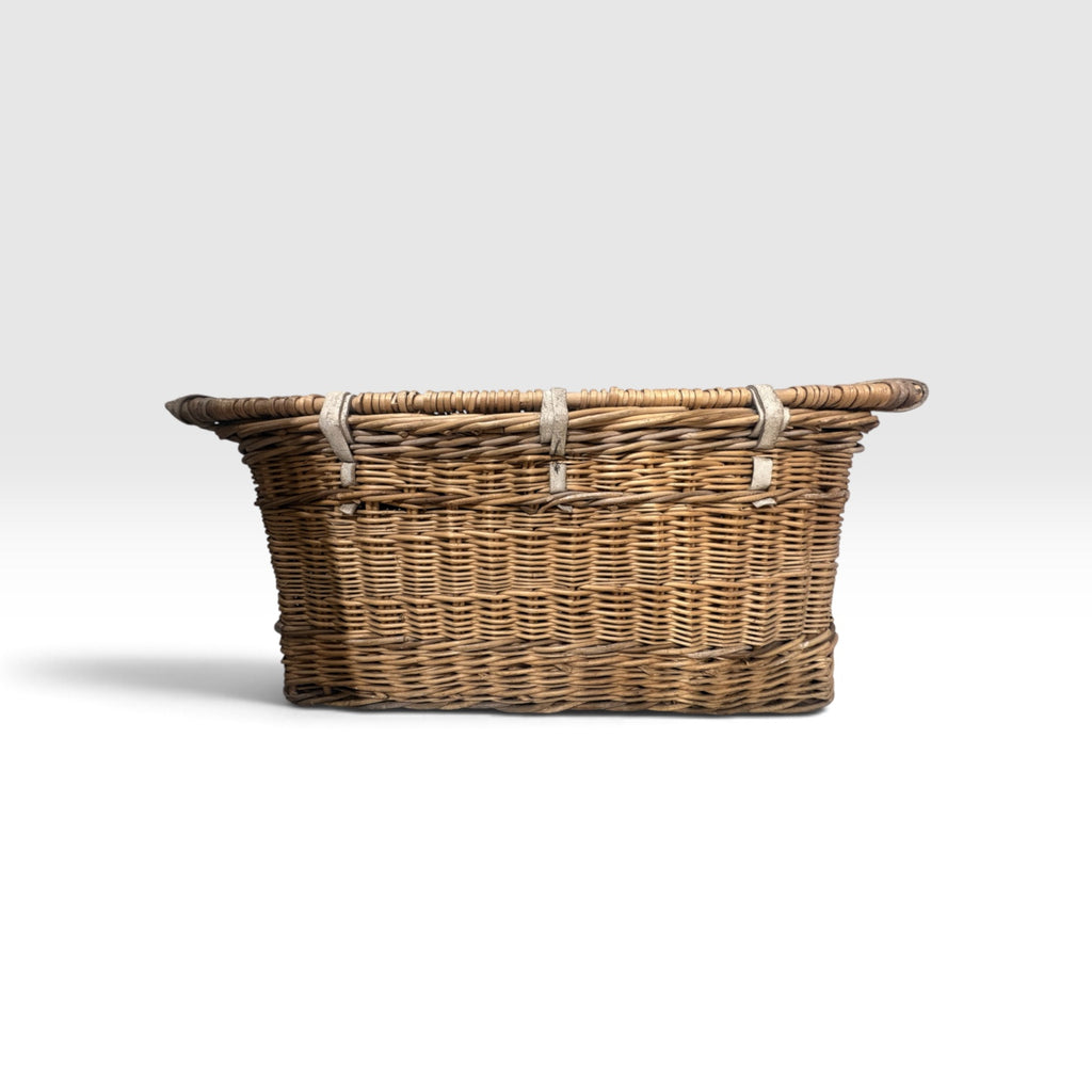 Vintage heavy-duty commercial wicker laundry or linen hamper