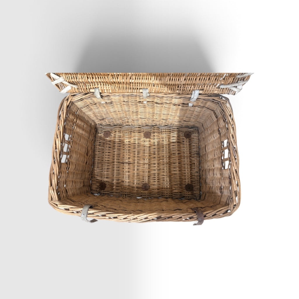 Vintage heavy-duty commercial wicker laundry or linen hamper
